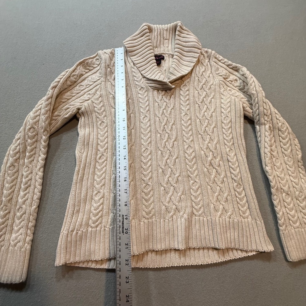 Willi Smith Shall Neck Chunky Cable Knit Cream Coastal Sweater Women Large - Picture 7 of 12